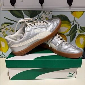 Puma Metallic Silver Sneakers with Brown Sole